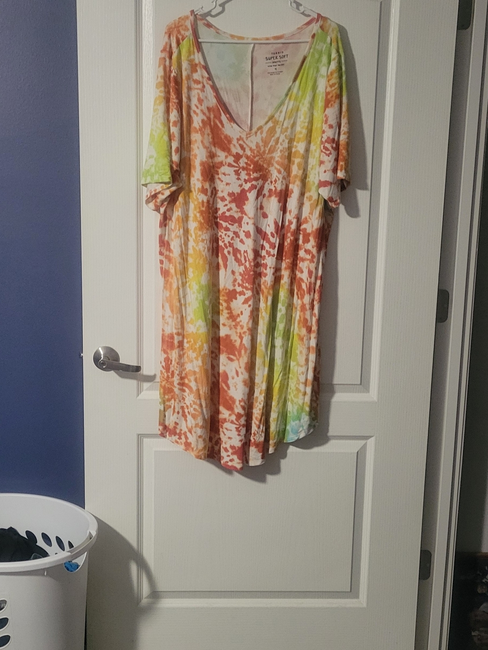 torrid Tie-Dye V-Neck Midi Dress in Orange, Yellow, Green, White